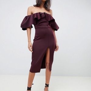 ASOS DESIGN Extreme ruffle bardot midi dress